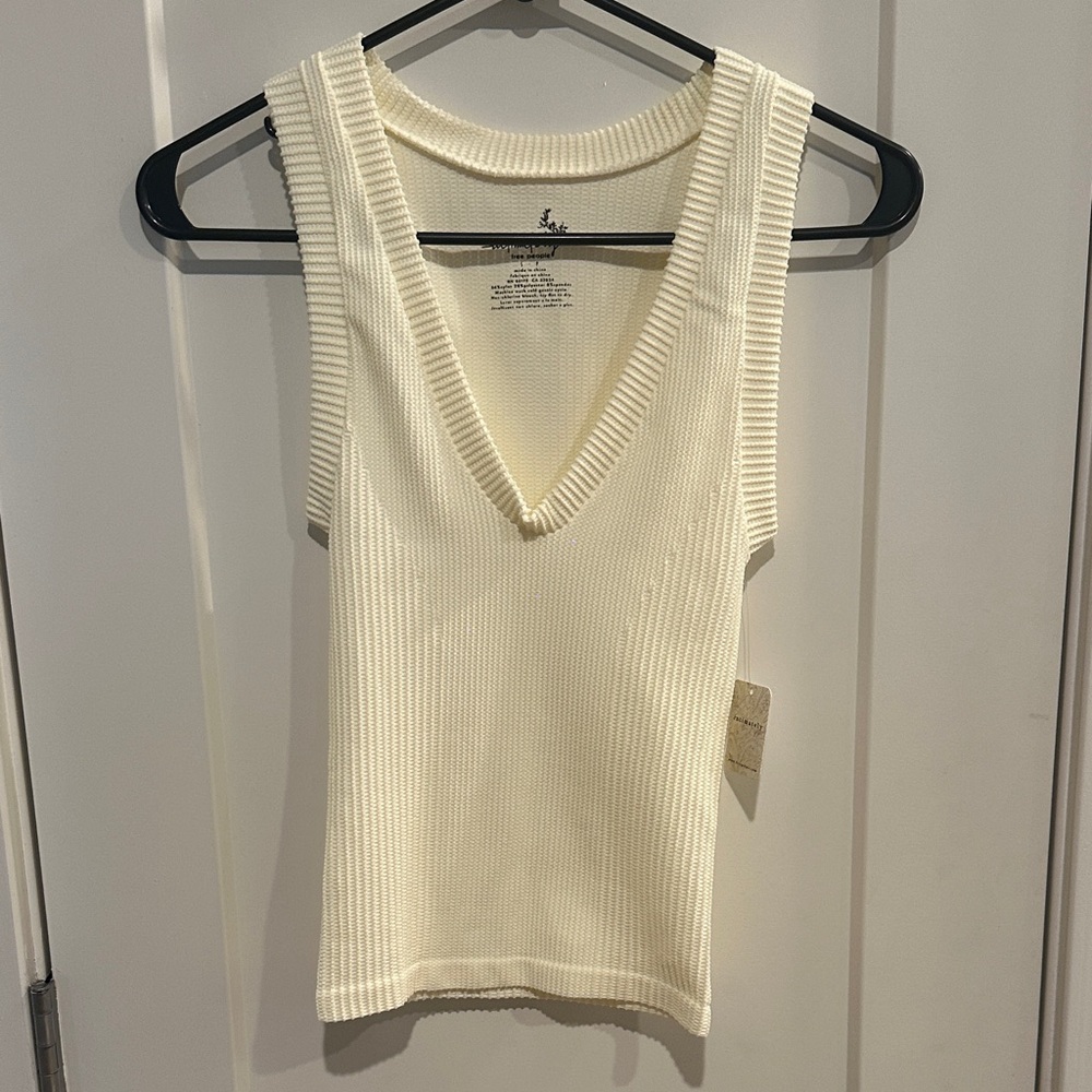 Free People Ivory Ribbed Tank Top - Picture 3 of 5